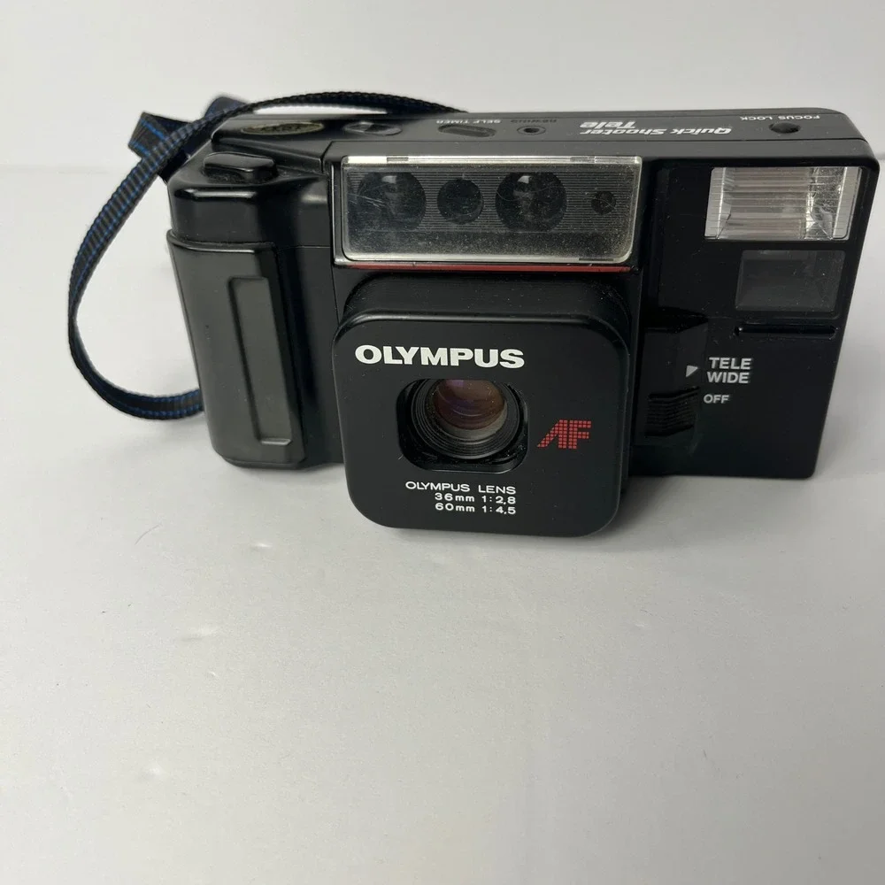 Olympus Quick Shooter Tele AF 35mm Film Camera 36mm 60mm Dual Lens Black Japan